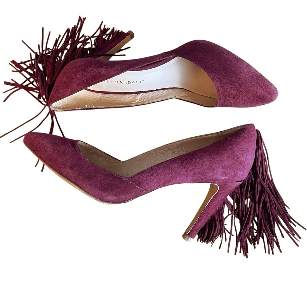 Loeffler Randall Pari Suede Leather Fringed Maroon Wine Pumps Shoes Women's 7B - Picture 6 of 9